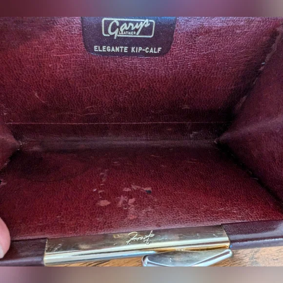 Vtg 80/90's Gary's Leather Brown Bifold Wallet Genuine Calf Leather Kiss Lock - Picture 10 of 14